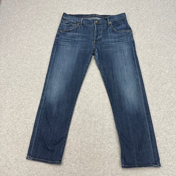 Citizens Of Humanity Denim - Citizen of Humanity Straight Jeans WMNS Sz 32 Dark Wash Stretch Denim Button Fly
